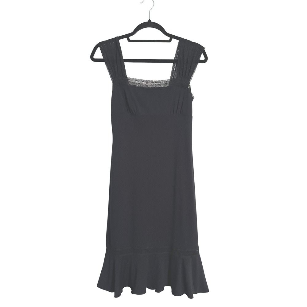 Max Studio Baby‎ Doll Dress Black Lace Trim Square Neck Flounce Hem Midi XS